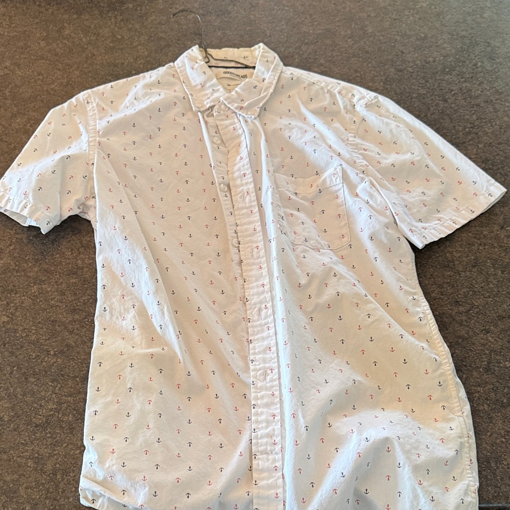 Goodthreads Men's White Shirt with Red Anchor Print